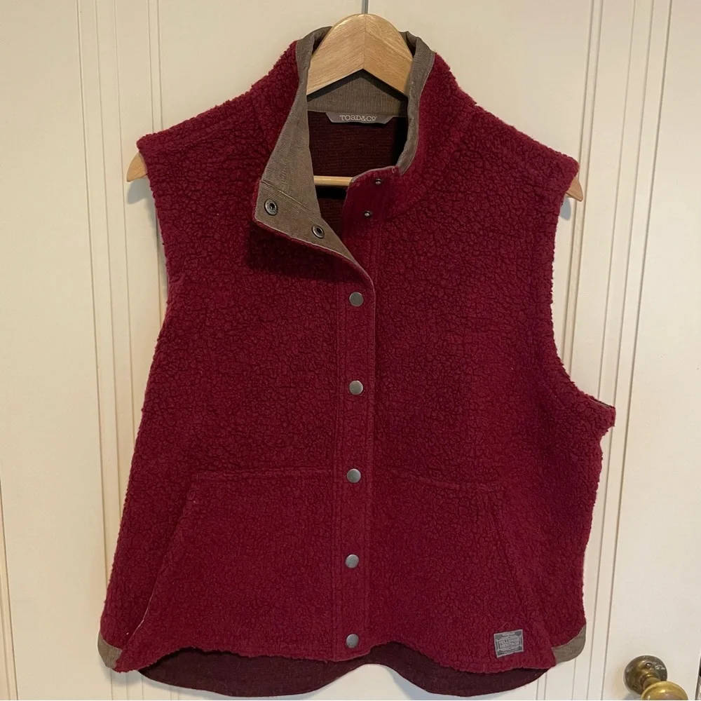 Toad&Co Sheridan Sherpa Wool Blend‎ Burgundy Fleece Vest Size XL